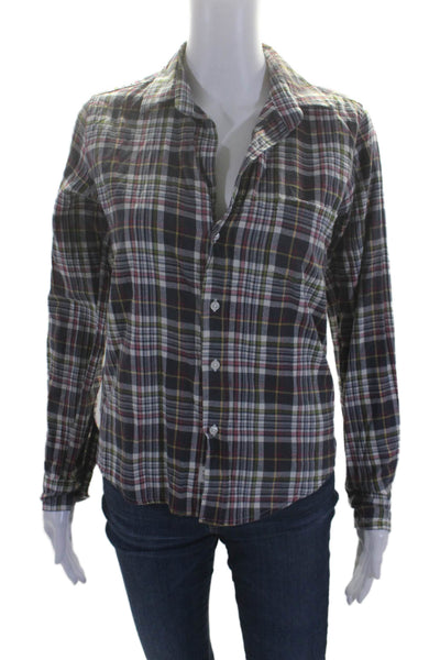 Frank & Eileen Womens Gray Multi Plaid Long Sleeve Button Down Shirt Size XS