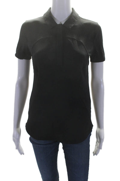 Lululemon Womens Solid Black Collar Short Sleeve Polo Shirt Size 2