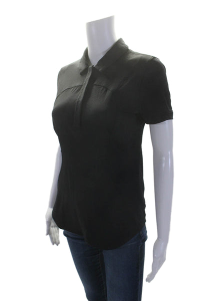 Lululemon Womens Solid Black Collar Short Sleeve Polo Shirt Size 2