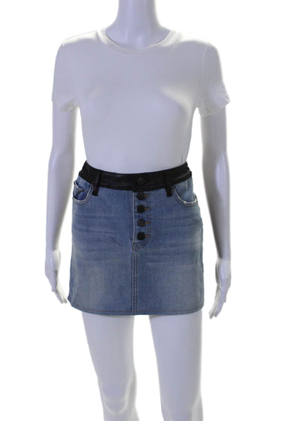 Alice + Olivia Jeans Womens Denim Button Up Mini Skirt Blue Black Size 24