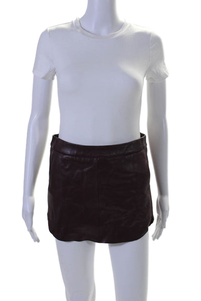 Michelle Mason Womens Leather A Line Mini Skirt Dark Berry Purple Size 0