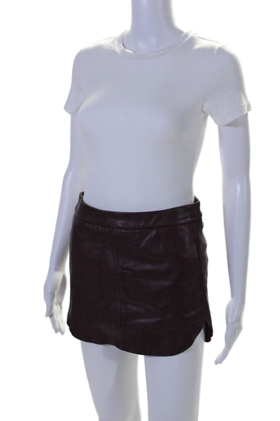 Michelle Mason Womens Leather A Line Mini Skirt Dark Berry Purple Size 0