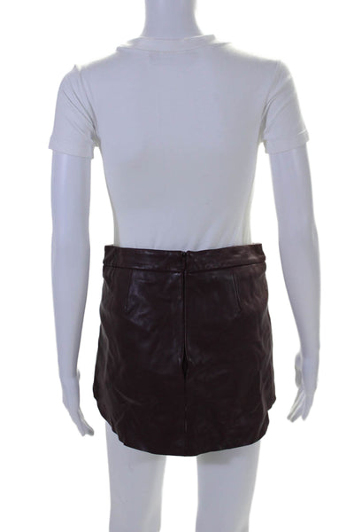 Michelle Mason Womens Leather A Line Mini Skirt Dark Berry Purple Size 0