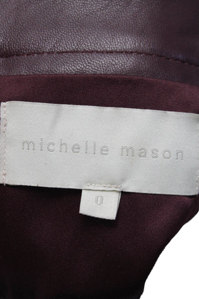 Michelle Mason Womens Leather A Line Mini Skirt Dark Berry Purple Size 0