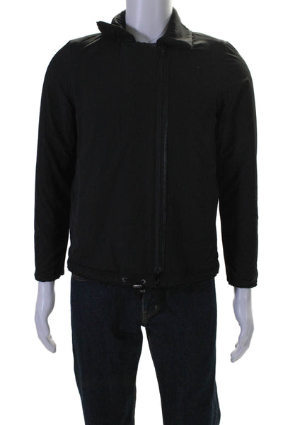 Ecru Men's Collared Long Sleeves Lined Full Zip Jacket Black Size S