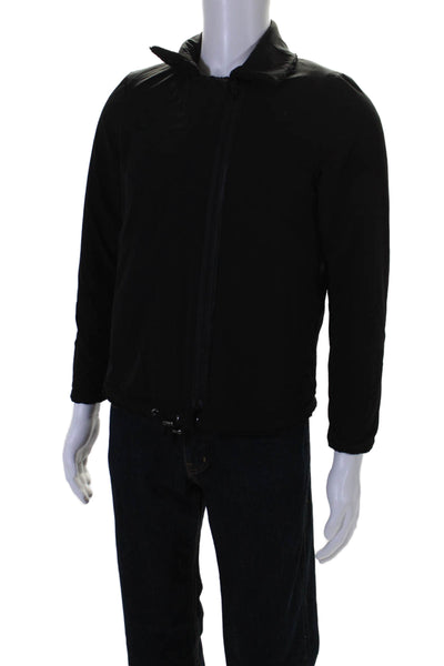 Ecru Men's Collared Long Sleeves Lined Full Zip Jacket Black Size S