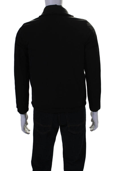 Ecru Men's Collared Long Sleeves Lined Full Zip Jacket Black Size S