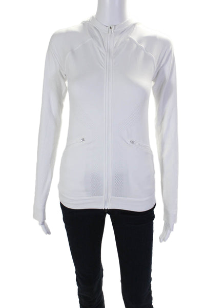 Lululemon Womens White Textured Zip Up Long Sleeve Hooded Sweatshirt Size 4