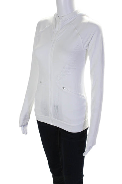 Lululemon Womens White Textured Zip Up Long Sleeve Hooded Sweatshirt Size 4