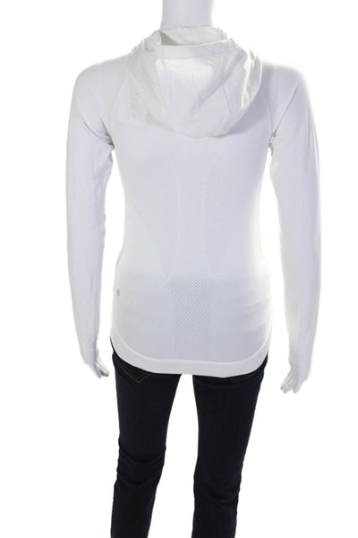 Lululemon Womens White Textured Zip Up Long Sleeve Hooded Sweatshirt Size 4