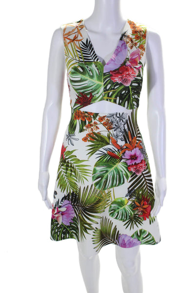 Clover Canyon Womens White Floral V-neck Cut Out Sleeveless Shift Dress Size XS