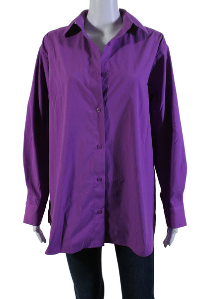 Athleta Womens Button Front Long Sleeve Collared Shirt Purple Size Small