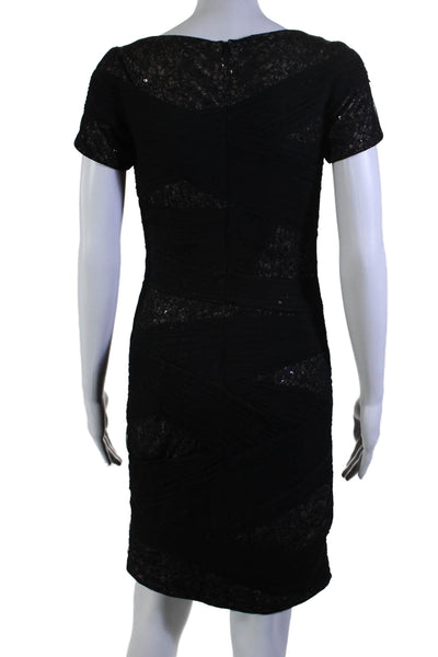 Tadashi Shoji Womens Silk Short Sleeve Sequin Pleated Sheath Dress Black Size 4