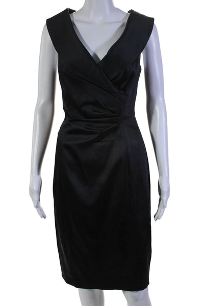 Kay Unger Womens V Neck Ruched Knee Length Sleeveless Sheath Dress Black Size 8