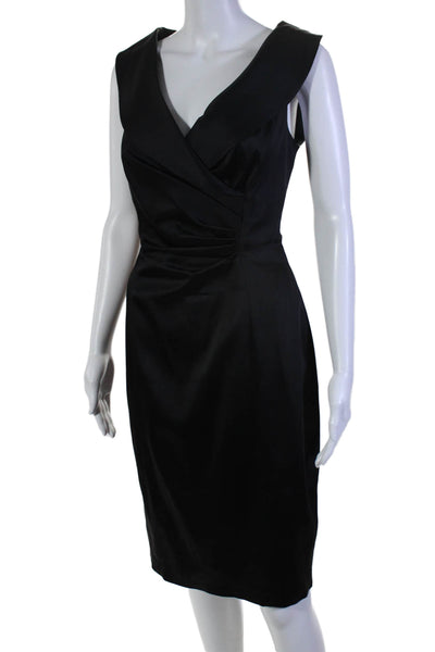 Kay Unger Womens V Neck Ruched Knee Length Sleeveless Sheath Dress Black Size 8