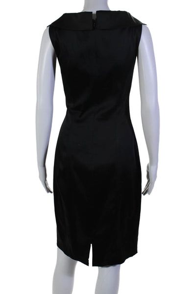 Kay Unger Womens V Neck Ruched Knee Length Sleeveless Sheath Dress Black Size 8