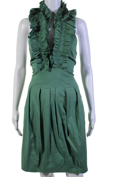 BCBG Max Azria Womens Halter Neck Belted Dress Amazon Green Cotton Size 8