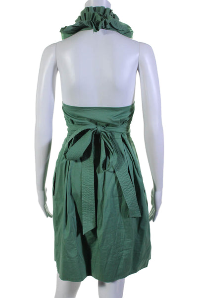 BCBG Max Azria Womens Halter Neck Belted Dress Amazon Green Cotton Size 8