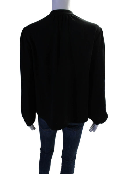 Charlotte Brody Womens Solid Black V-neck Puff Long Sleeve Blouse Top Size M