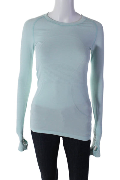 Lululemon Womens Mint Blue Textured Crew Neck Long Sleeve Active Top Size 4