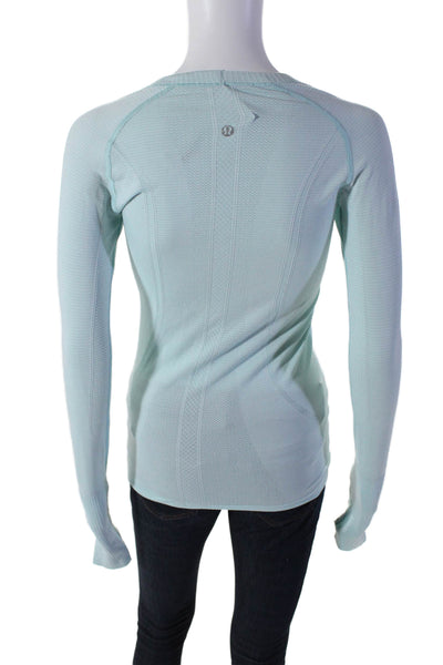 Lululemon Womens Mint Blue Textured Crew Neck Long Sleeve Active Top Size 4