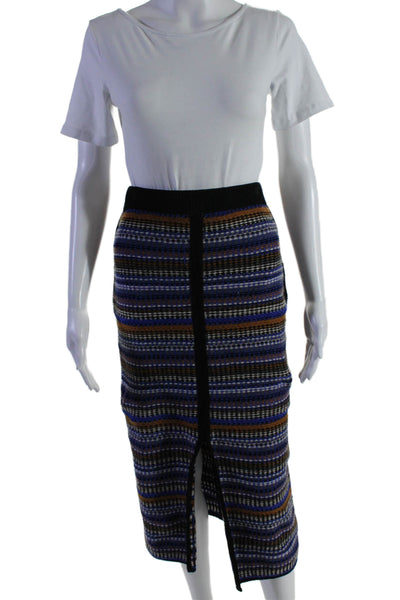 Ba&Sh Womens Cotton Blend Blue Striped Pull On Front Slit Midi Skirt Size XS