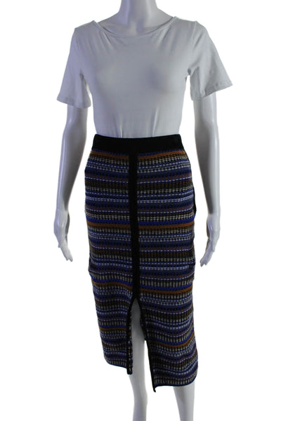Ba&Sh Womens Cotton Blend Blue Striped Pull On Front Slit Midi Skirt Size XS