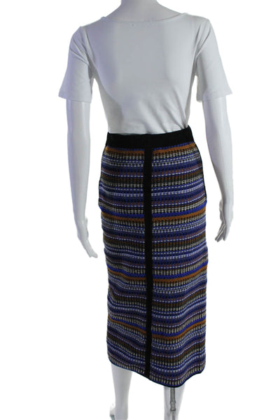 Ba&Sh Womens Cotton Blend Blue Striped Pull On Front Slit Midi Skirt Size XS