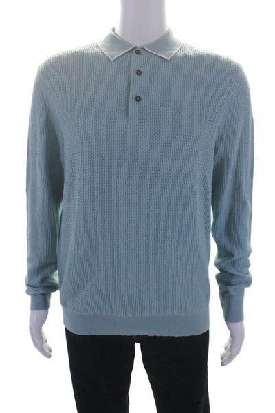 Magaschoni Mens Cotton Textured Buttoned Long Sleeved Sweater Blue Size M