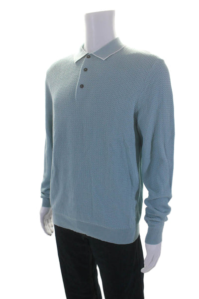 Magaschoni Mens Cotton Textured Buttoned Long Sleeved Sweater Blue Size M