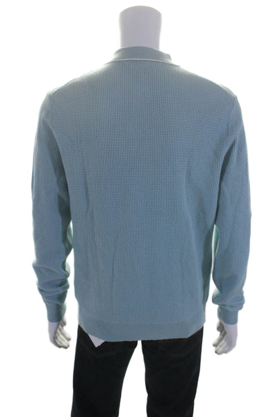 Magaschoni Mens Cotton Textured Buttoned Long Sleeved Sweater Blue Size M