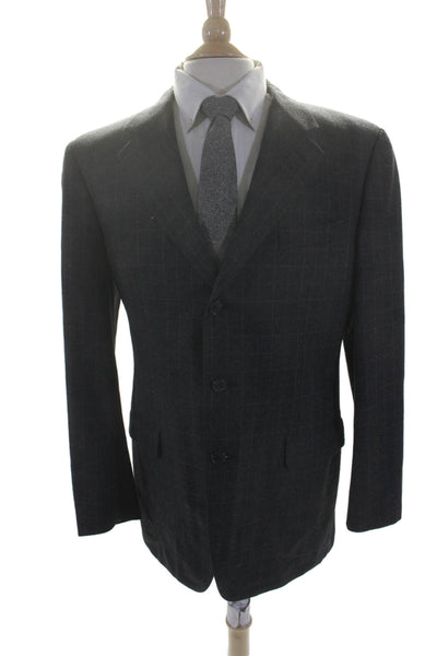 Saks Fifth Avenue Mens Wool Button Collar Lined Striped Blazer Gray Size EUR 52