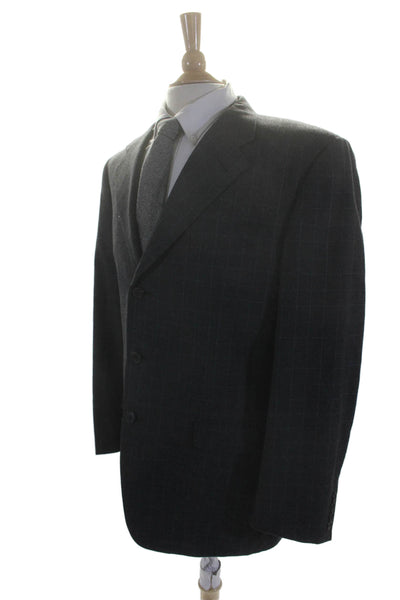 Saks Fifth Avenue Mens Wool Button Collar Lined Striped Blazer Gray Size EUR 52