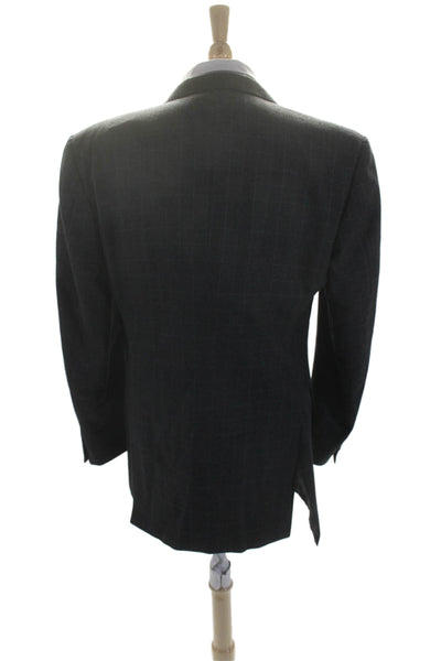 Saks Fifth Avenue Mens Wool Button Collar Lined Striped Blazer Gray Size EUR 52