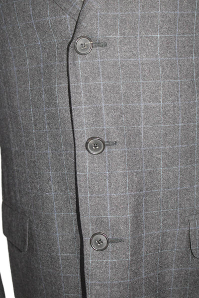 Saks Fifth Avenue Mens Wool Button Collar Lined Striped Blazer Gray Size EUR 52