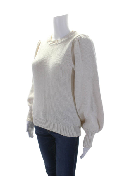 525 America Women's Round Neck Long Sleeves Pullover Sweater Cream Size XS