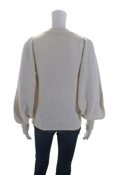 525 America Women's Round Neck Long Sleeves Pullover Sweater Cream Size XS