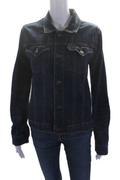 Earl Jean Womens Denim Crew Neck Long Sleeves Button Down Jacket Blue Size Large