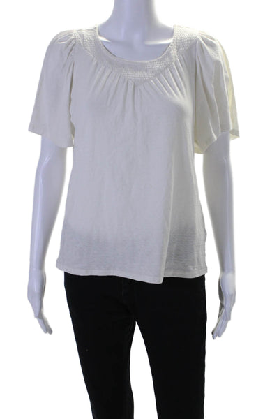 Nation LTD Womens Short Sleeve Scoop Neck Smocked Tee Shirt White Size Small