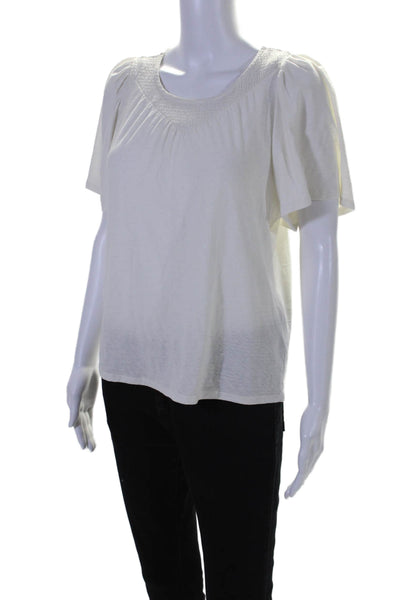 Nation LTD Womens Short Sleeve Scoop Neck Smocked Tee Shirt White Size Small