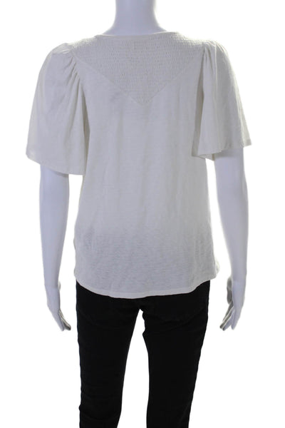 Nation LTD Womens Short Sleeve Scoop Neck Smocked Tee Shirt White Size Small