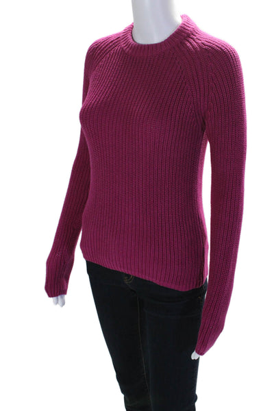 525 Womens Long Sleeve Crew Neck Crochet Knit Sweater Pink Cotton Size XS