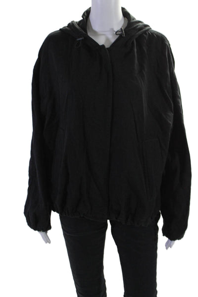 Vince Women's Hood Long Sleeves Button Up Pockets Jacket Black Size XL