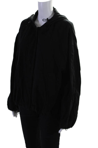 Vince Women's Hood Long Sleeves Button Up Pockets Jacket Black Size XL