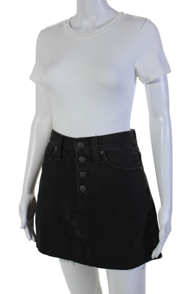 Madewell Womens Cotton Button Fly Raw Hem A Line Denim Skirt Black Size 26