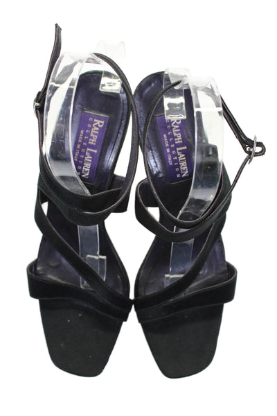 Ralph Lauren Collection Womens Satin Strappy Sandal Heels Black Size 9 B