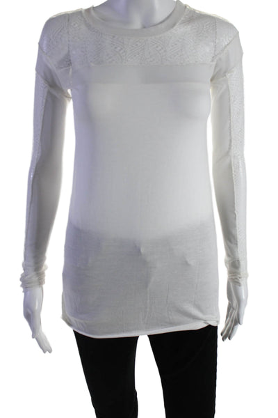 BCBGMAXAZRIA Women's Round Neck Long Sleeves Lace Trim Blouse White Size XXS