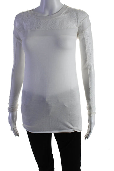 BCBGMAXAZRIA Women's Round Neck Long Sleeves Lace Trim Blouse White Size XXS