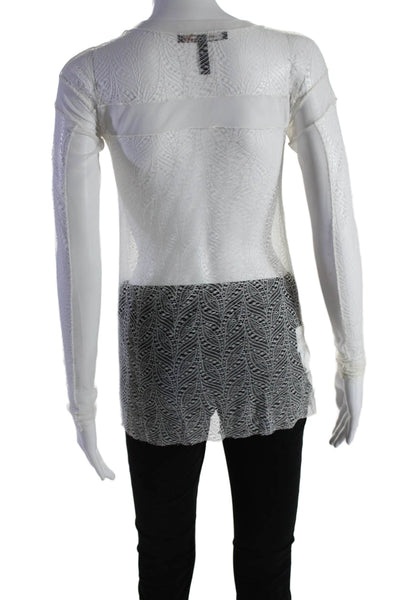 BCBGMAXAZRIA Women's Round Neck Long Sleeves Lace Trim Blouse White Size XXS