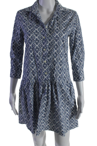 The Shirt Womens Cotton Geometric Print Long Sleeve Mini Dress Navy Size S